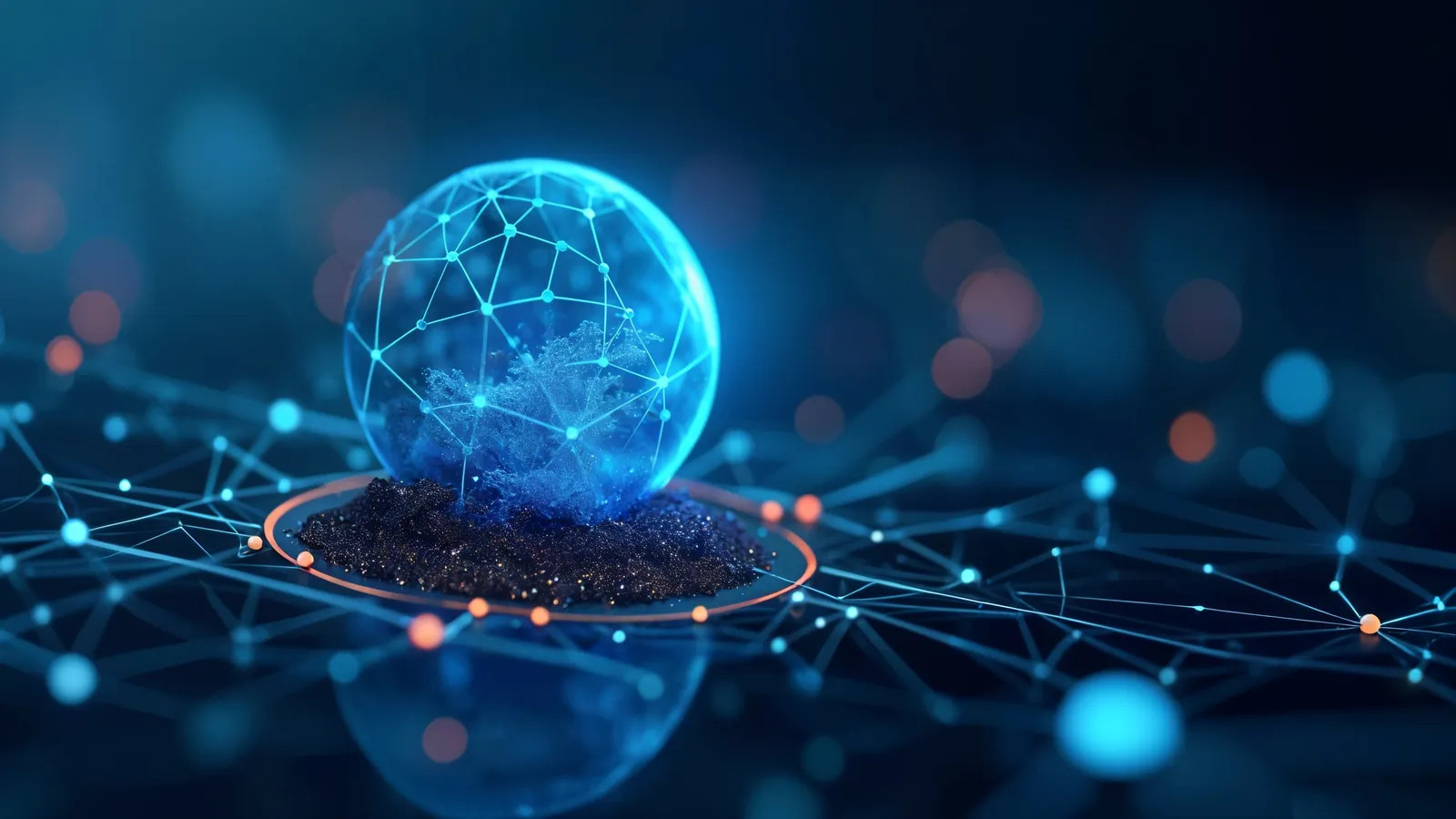Dark cloud computing background with glowing tech effects
